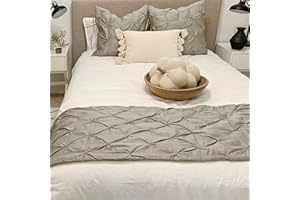 KBC linen Bed Runner 100% Cotton 800 Thread Count Pinch Pleated Bed Runner Solid, Easy Care Decorative Bed Scarf, 1 Piece Pinch Pleated Bed Runner, California King Size (108"X20") Light Grey