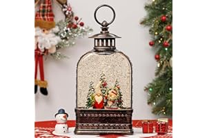 Eyrosa Christmas Snow Globe, Gnome Snow Globe Glitter Lighted with Music, Musical Christmas Decorations USB and Battery Operated Lantern, Christmas Decor for Home