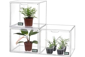 HBlife Mini Greenhouse for Indoor, Clear Stackable Green House with Magnetic Waterproof Door for Small Plants Nursery Germination, Tabletop Portable Greenhouse, 14.1x8.6x10.6 Inch (3 Pack)