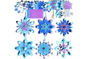 MLOLM 24 Sets Winter Snowflake Crafts Kit DIY 3D Christmas Snowflake Ornament Craft Kits Make Your Own Snowflake Sticker Pompoms for Winter Christmas Holiday Home Activities Party Favors
