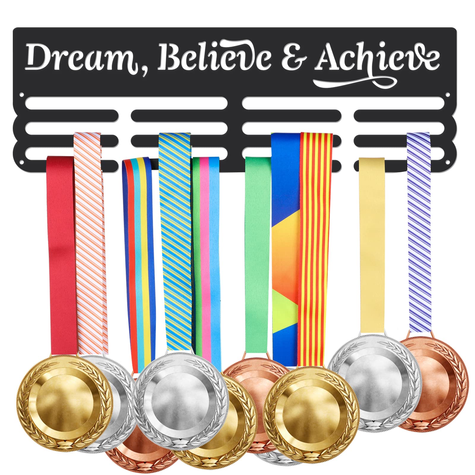 SUPERDANT Sports Medal Hanger Display Dream Medal Hook Believe Medal Hangers Achieve Displays Wall Mounted for 60+ Medal Rack Display Awards Ribbon Holder Athlete Gifts for Runner