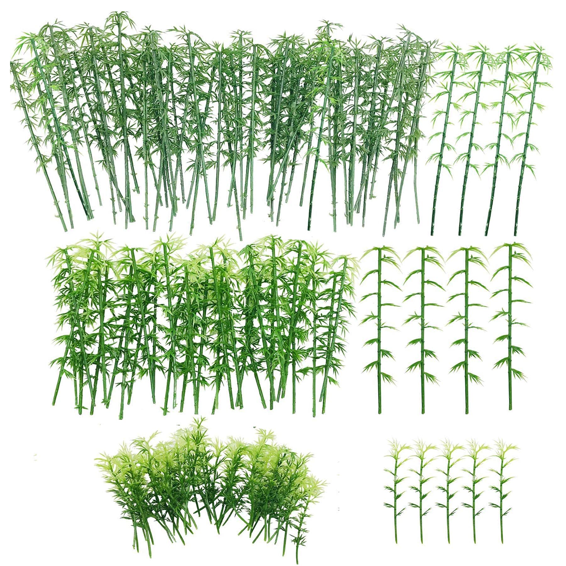 120 PCS Model Bamboo Trees, Woohome 3 Size Green Plastic Bamboo Trees for Home Decoration, Miniature Landscape, Landform Diorama Project (3.1 inch – 4.7inch)