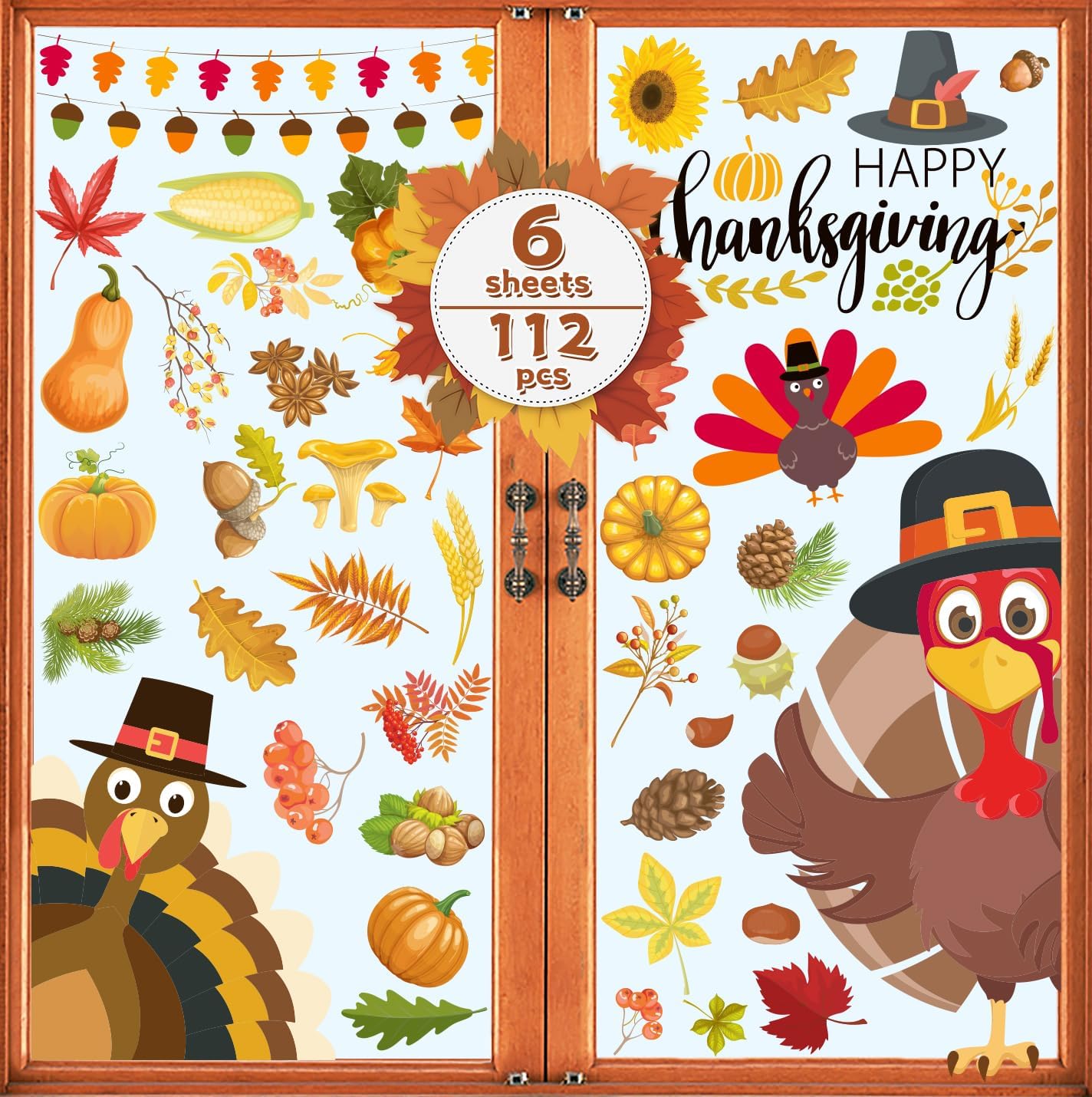 Window Treatments - Thanksgiving Window Clings, Thanksgiving Window Stickers Thanksgiving Window Decorations Double Side Printed Harvest Window Static Clings Fall Leaves Sticker Window Clings Decals