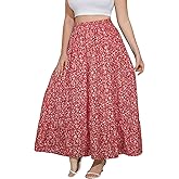 Younrui Women's Long Maxi Plus Size Skirt 2026 Trendy Flowy Elastic High Waist Casual Spring Swing A-line Floral Skirts