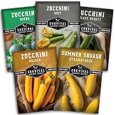 Zucchini &amp; Summer Squash Seeds Collection for Planting | 5 Heirloom Non-GMO Varieties, Golden, Round, Grey, Black Beauty &amp; Straight Neck Summer Squash - Survival Garden Seeds