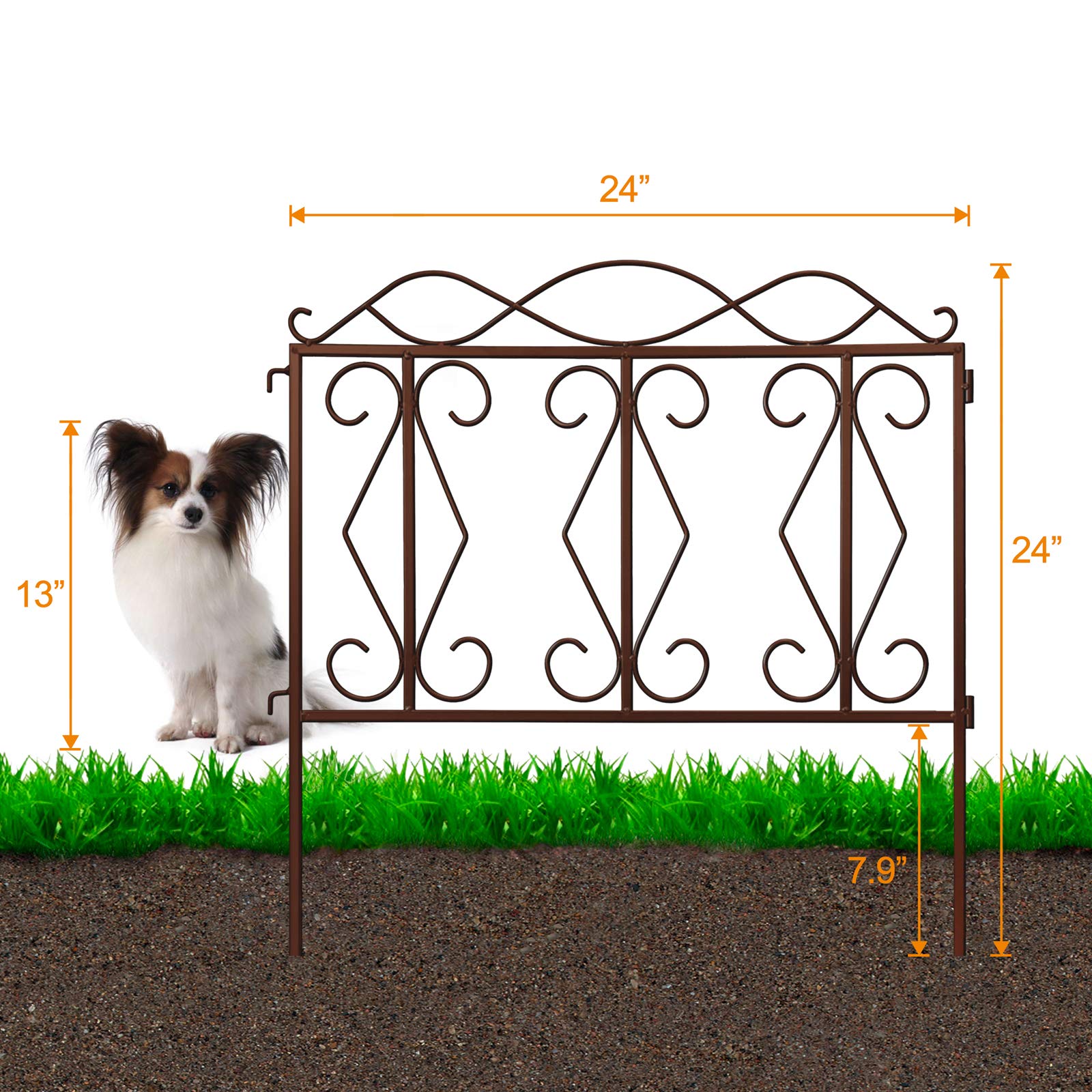 Amagabeli Decorative Garden Fence 24" high x 24" Wide 5 Panels in Total Outdoor Bronze Thicken Metal Wire Fencing Rustproof Landscape Patio Flower Bed Animal Barrier Border Fence Edge Section Panels
