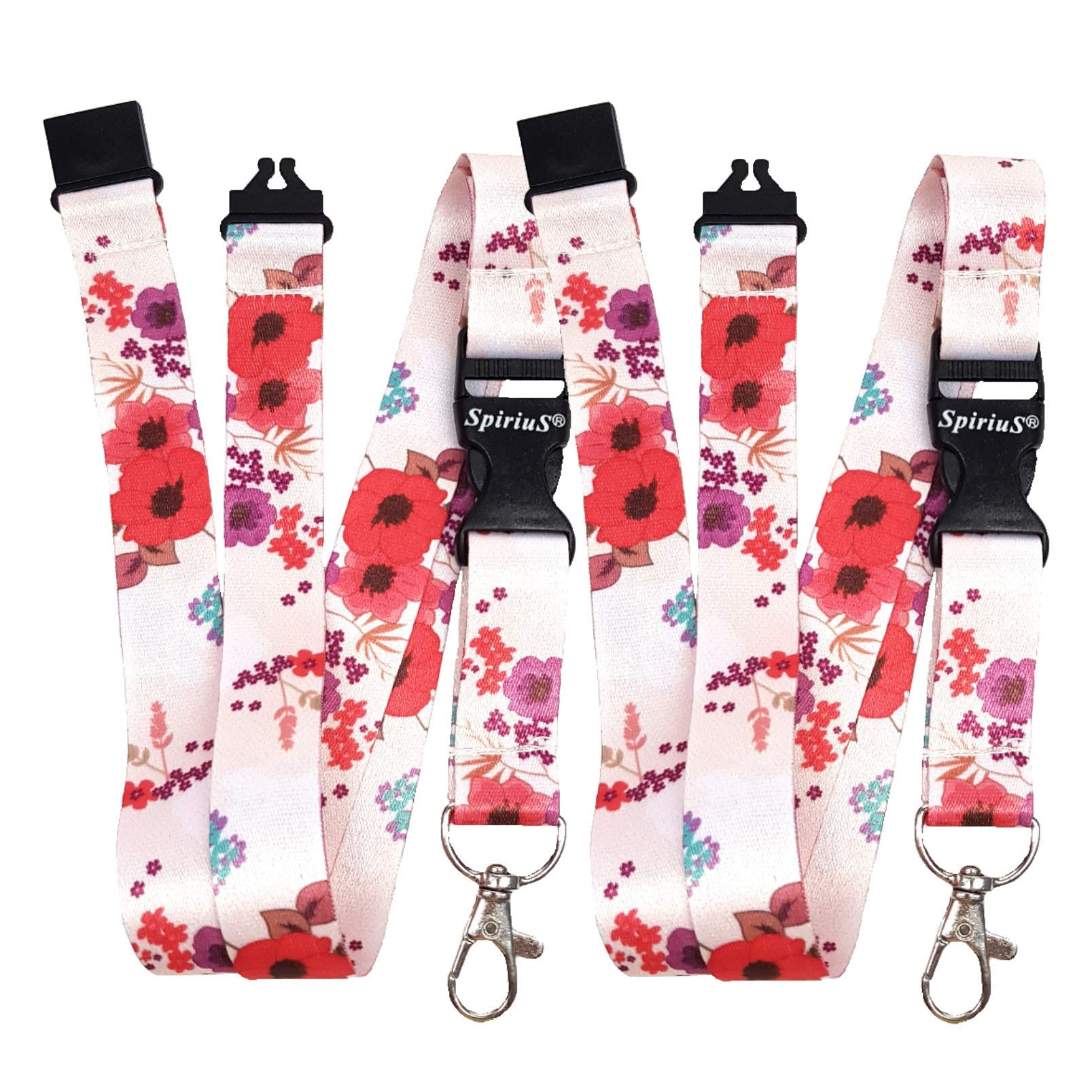 2 X Original Beautiful Style Lanyard Keychain ID Phone Badge Pin Holder (Poppies in White Set)