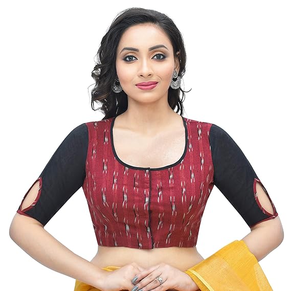 Women Ikkat Printed Stitched Blouse (Maroon) - D-005424