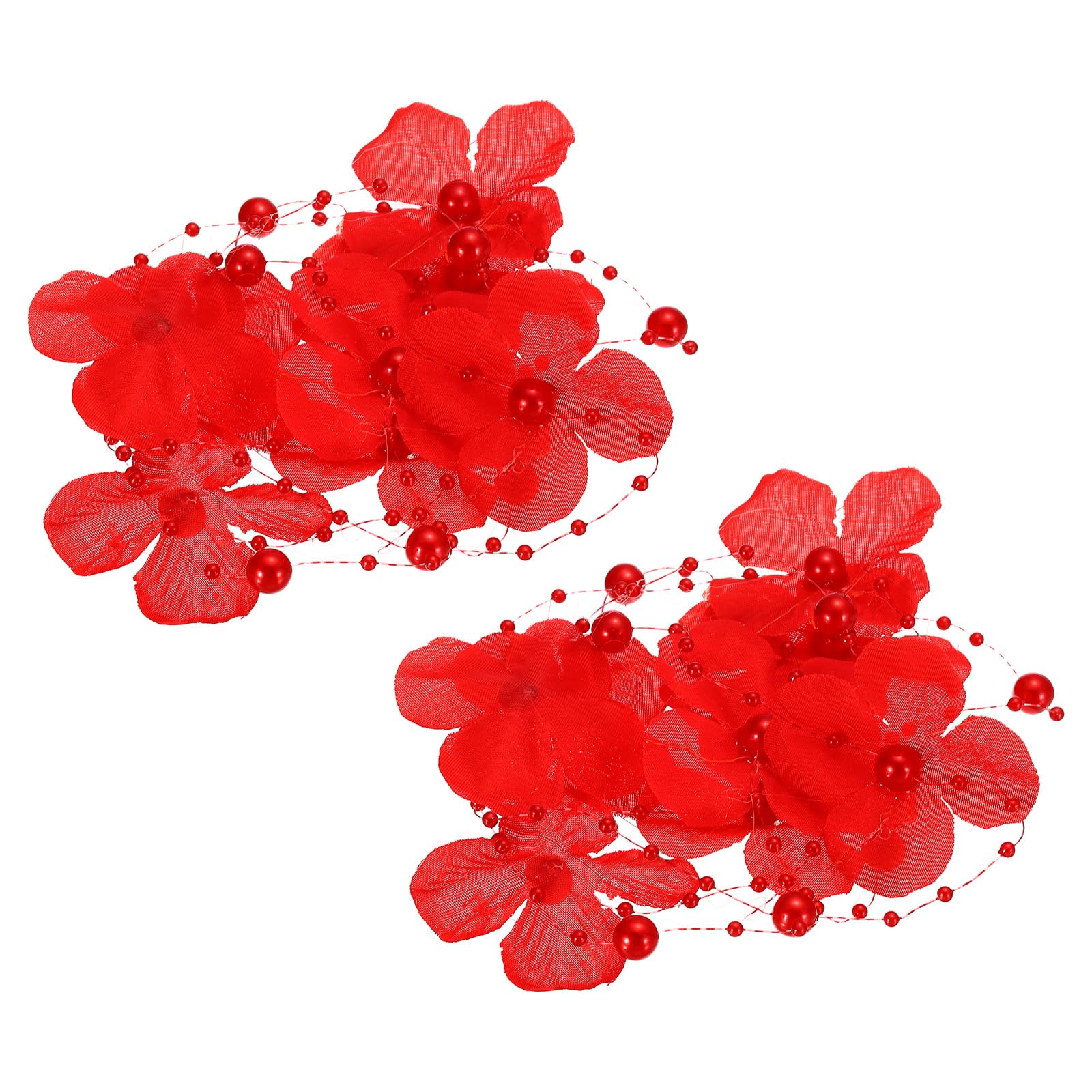 PATIKIL Flower Pearl String Beads Garland, 2 Pcs 4.3 Ft Artificial Pearl Wire Garland for Christmas Tree Party DIY Craft Home Wedding Decorative, Red