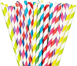 Single-Use Disposable Paper Straws - For Cold Drinks, Fits Most Beverage Cups and Containers, Restaurant Supplies for Fast Food, Takeout, To-Go, Delivery and Party Supplies, 100 Count, Assorted Colors