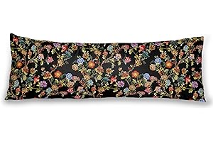 HMS HAPPY MEMORIES Body Pillowcase, Bohemian Flower Ultra Soft Colorful Velvet Full Long Body Pillow Covers 20 x 54 with Zipper, Total Boho Floral Body Pillow Protector, for Adults Women and Men (Orange Red & Black)