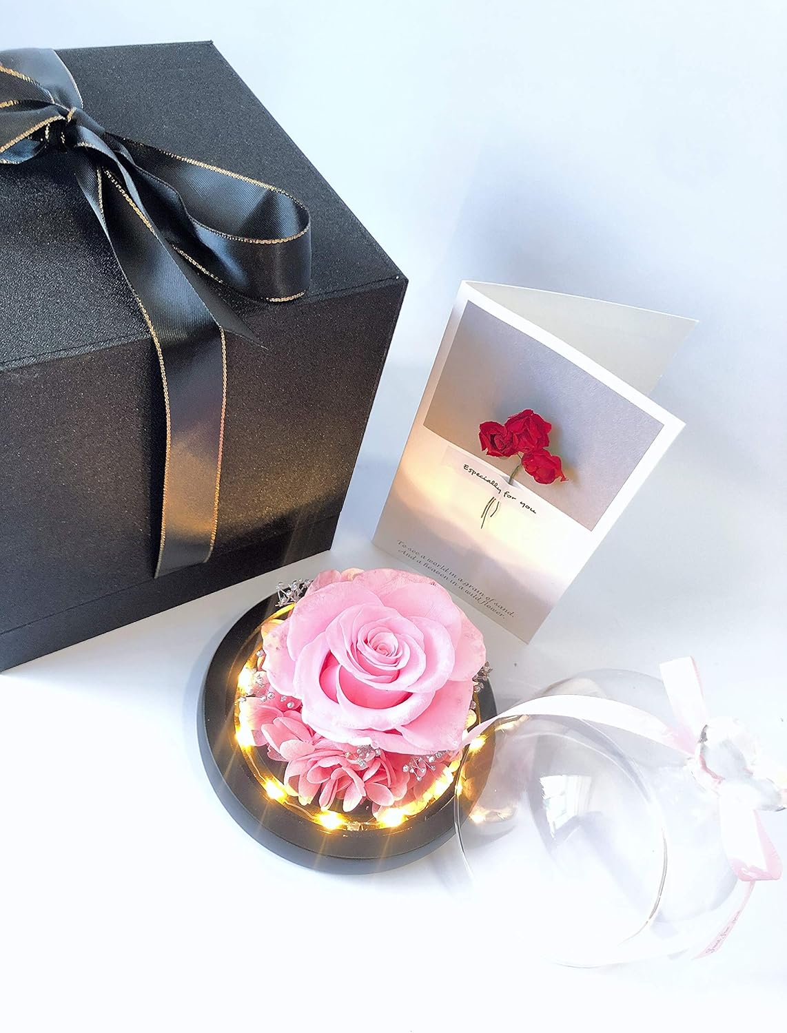 Handcrafted Real Preserved Roses in a Dome. Gift for Love one, Wife, Girlfriend, Valentine's Day, Mother's Day, Wedding Anniversary, Birthday (Pink)
