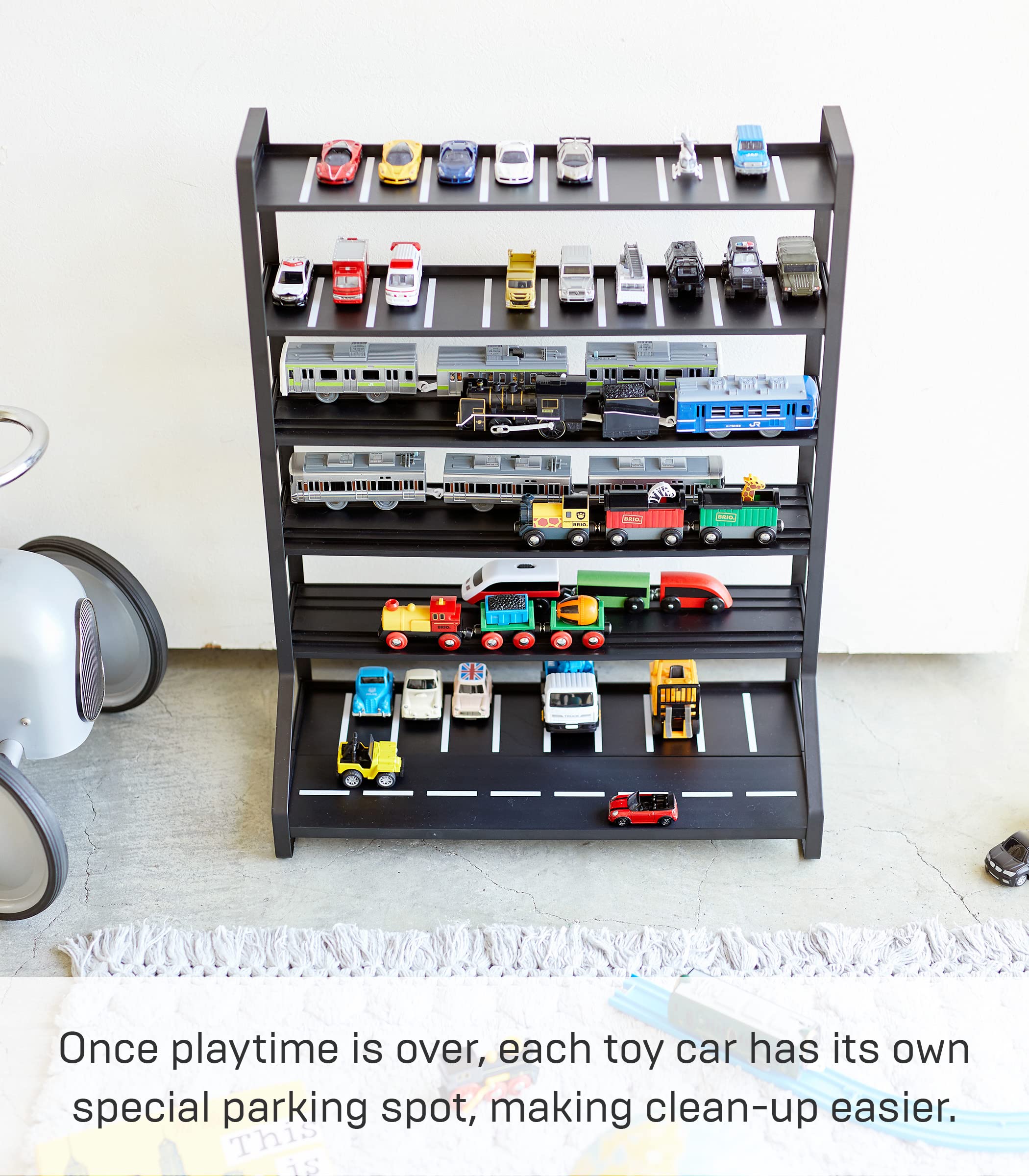 YAMAZAKI Home Tower Train Storage Display | Hotwheels Model Car Display | Kids Toy Storage - Steel