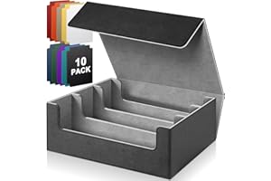 KKU 1800+ Card Storage Box for Trading Cards, PU Leather Card Deck Case, Magnetic Closure Collectible Card Protectors Fit for Magic Game Cards (Black&Grey)
