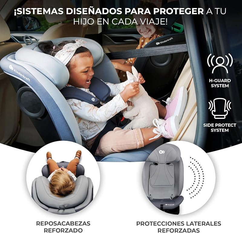 Kinderkraft I-GROW Cadeira auto para bebé e crianças, I-SIZE 40-150 cm, Isofix, Assento ajustável, Cadeira, RWF, FWF, Universal para cadeira auto, 360º, Grupo 0+/1/2/3, 0-36 kg, Cinzento