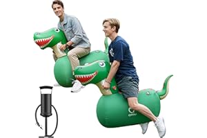 QPAU Inflatable Bouncy Dinosaur Toys 2 PCS with Hand Pump, Heavy Duty Giant Bouncy Pal, 220lbs Load Capacity, Ride On Bouncy Animal Hopper Toy, Indoor Outdoor Bouncers for Kids Girls Boys Ages 5+