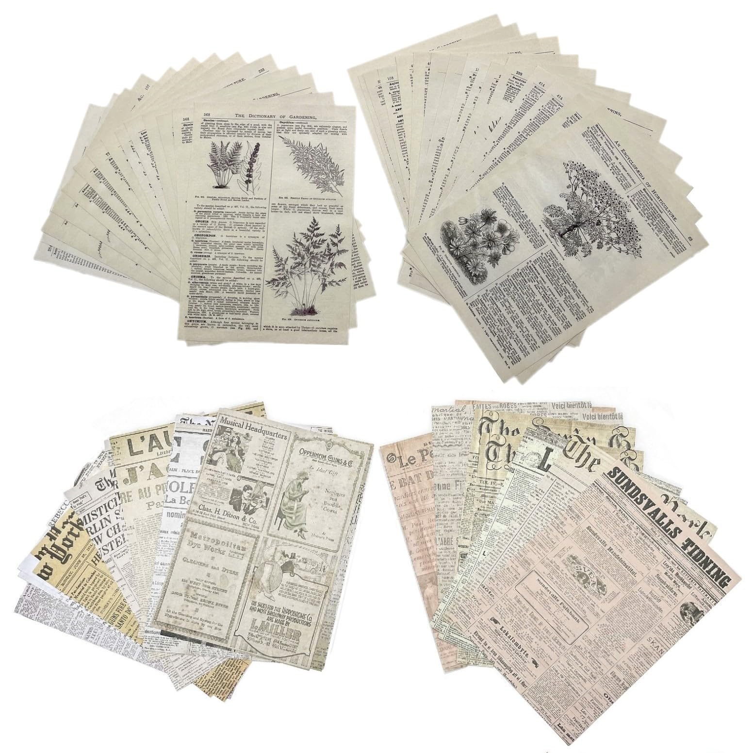 JZK Pack of 60 Herbaceous Plants and Newspaper Theme Vintage Scrapbook Papers Scrap Booking Collage Decorative Papers