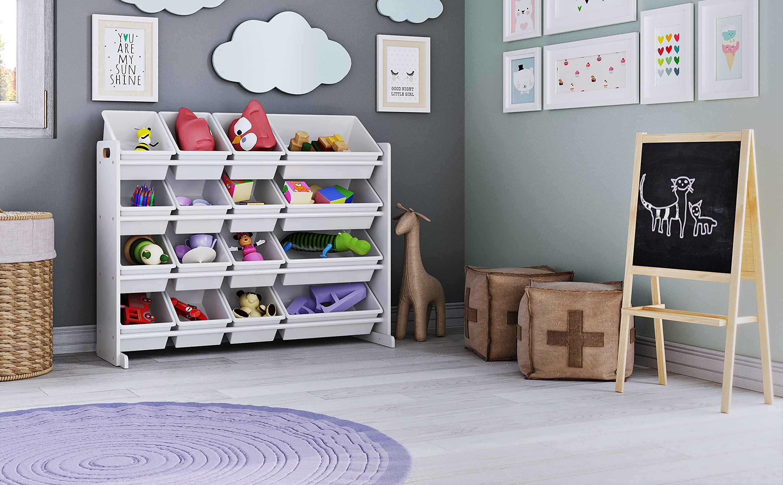 Humble Crew Supersized Toy Storage Organizer with 16 Removable Bins, White/White – Large Toy Storage for Toddlers Ideal for Kids' Rooms, Playrooms, and Nurseries - Modern Toy Bins for Kids