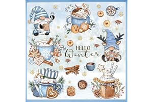 Mfault 145 PCS Hello Winter Gnome Window Clings 9 Sheets, Hot Cocoa Gingerbread Cookies Snowman Wall Stickers Decal Decorations, 2025 New Year Christmas Holiday Living Room Home Kitchen Decor