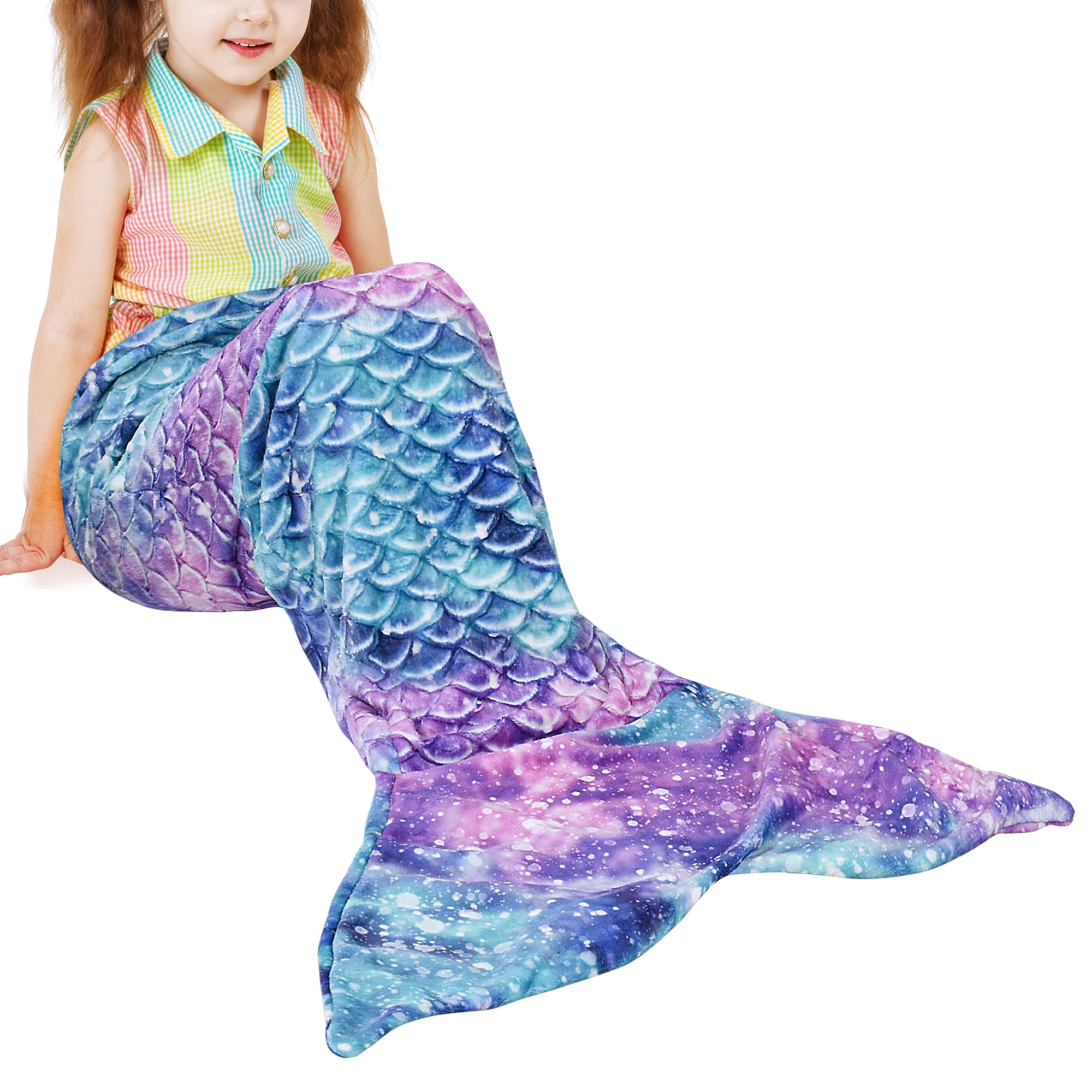 Catalonia Classy Mermaid Tail Blanket, Soft Warm Plush Fleece Sleeping Bag Snuggle Blanket for Teens 155 x 48 cm (61" x 19") Rainbow Ombre, Fish Scale Pattern