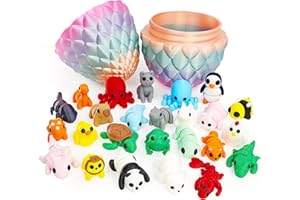 NEXT STOP M 25Pcs 3D Printed Animal Toys for Kids Easter Basket Stuffers with Decorative Egg Case, Classroom Prizes, Party Goodie Bag Fillers & Movable Animal Models