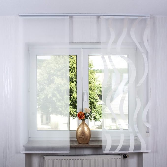 2er Set Schiebegardine Flachenvorhang Inkl Zubehor In Versch Langen Leonie Feline Farbe Weiss Beige Vorhanglange 245 Cm Farbe Paneelwagen Silber Amazon De Kuche Haushalt Wohnen Schiebegardinen Kurze Fenster
