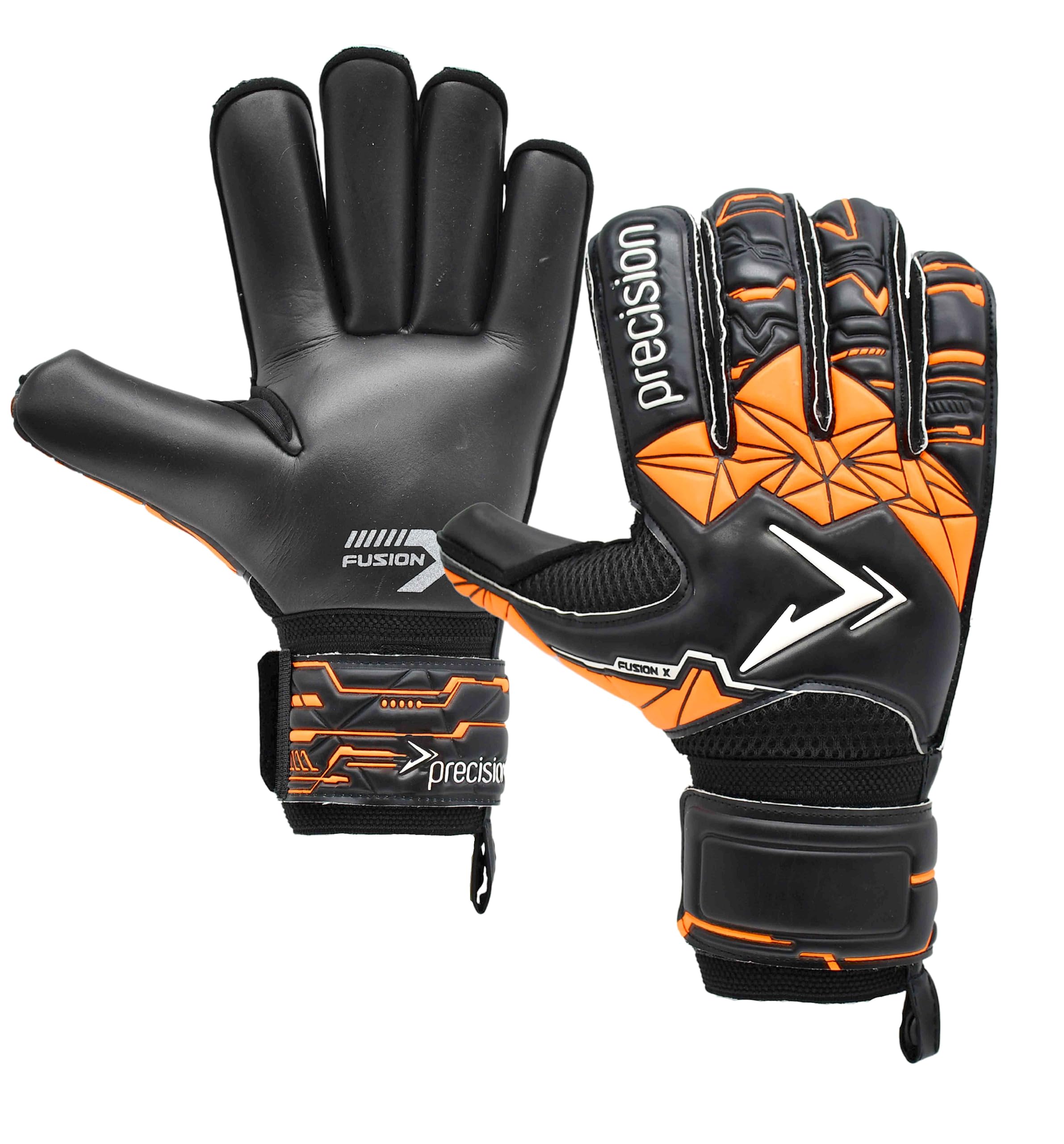 Precision Training Fusion X Roll Finger Protect Professional Football Junior Goalkeeper Gloves, Black, 6