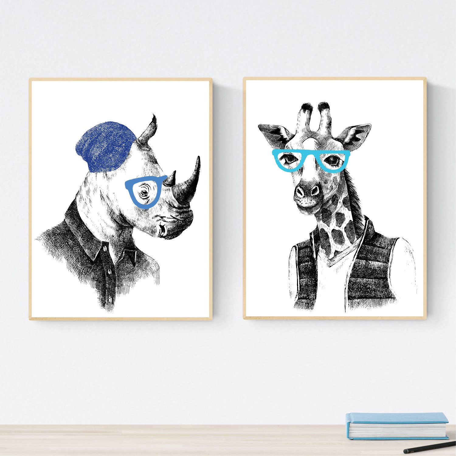 Nacnic Set of Two Sheets Animals Illustrated. Pack of Two Poster for framing with Illustrations of Animals. Gift for Friends of Animals. Decoracion Del Hogar. Paper 250 Grams pack 3