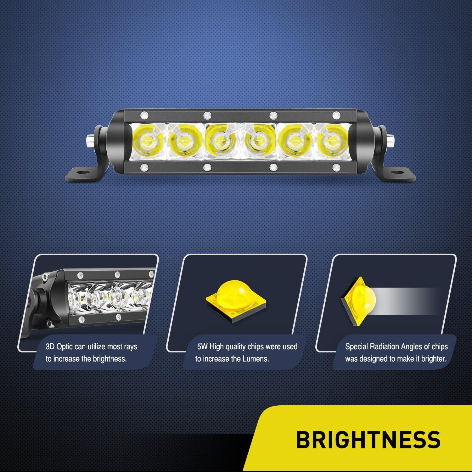 Nilight 40001S-B Bar Super Slim 2PCS 7 Inch 30W Spot Driving Fog 3600LM Single Row Off Road led Lights for Jeep-2 Style Mounting Brackets, 2 Years Warranty: Automotive
