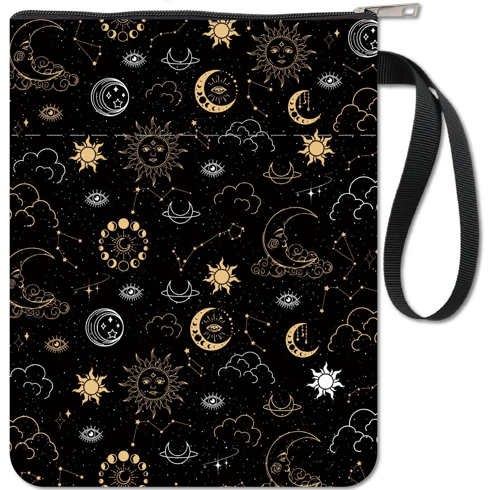 CRASPIRE Moon and Sun Tarot Sleeve Protector - Washable Fabric Cloth Cover with Zipper and Extra Pocket for Paperbacks - Book Lovers, Classmate, Friend Gifts