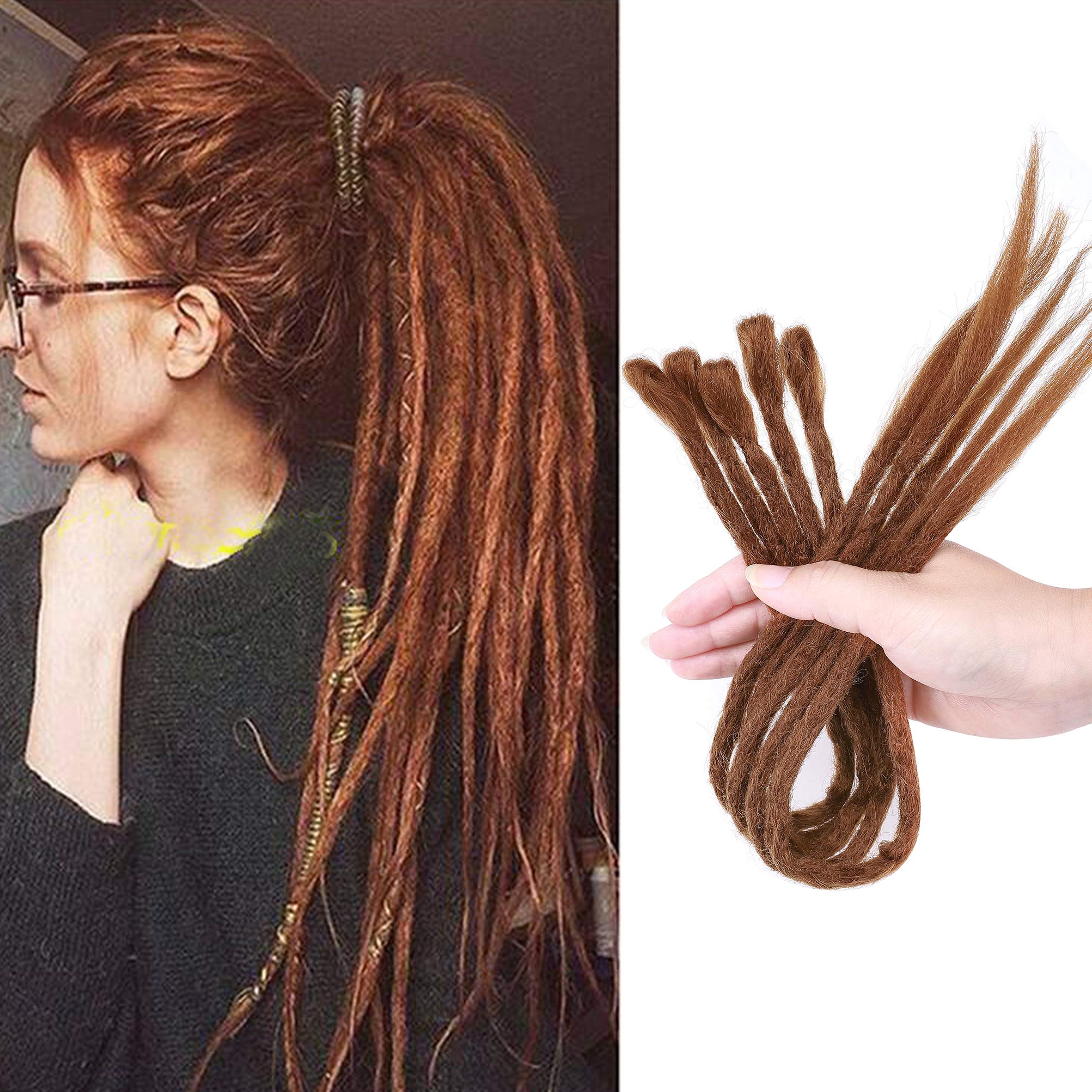 20 Inch Handmade Dreadlocks Hair Extensions Single Ended Crochet Synthetic Hair Jamaica Punk Hip-Hop Reggae Hair Braiding Wigs Faux Locs for Fashion Men Women Teens 5pcs - Light Auburn