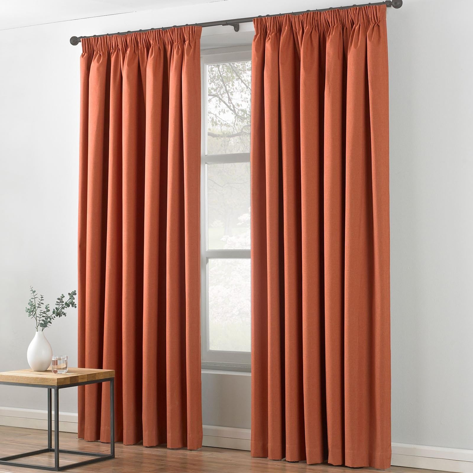 Textile Warehouse Curtains TW Indra Blackout Pencil Pleat with Tie Backs Burnt Orange 46 x 54