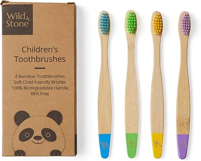 Wild & Stone Organic Children's Bamboo Toothbrush 4 Pack Multicolour
