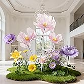 BEAMON ARTIFICIAL FLOWER Giant Flowers 3-Piece Set|67-Inch Tall Tulle Poppy Decorations for Wedding Backdrops, Party Arrangements,Mall Store Window Displays (Gradient Pink)