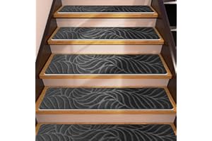 Demiwise 15 Pack Non Slip Stair Treads,8" X 30" Non Slip Carpet Stair Treads with Reusable Adhesive Rubber Backing,Staircase Step Treads Carpet Treads for Wooden Steps Indoor (Dark Gray)