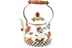 MACKENZIE-CHILDS Deck the Halls 2-Quart Enamel Tea Kettle, Christmas Tea Kettle for Stovetop