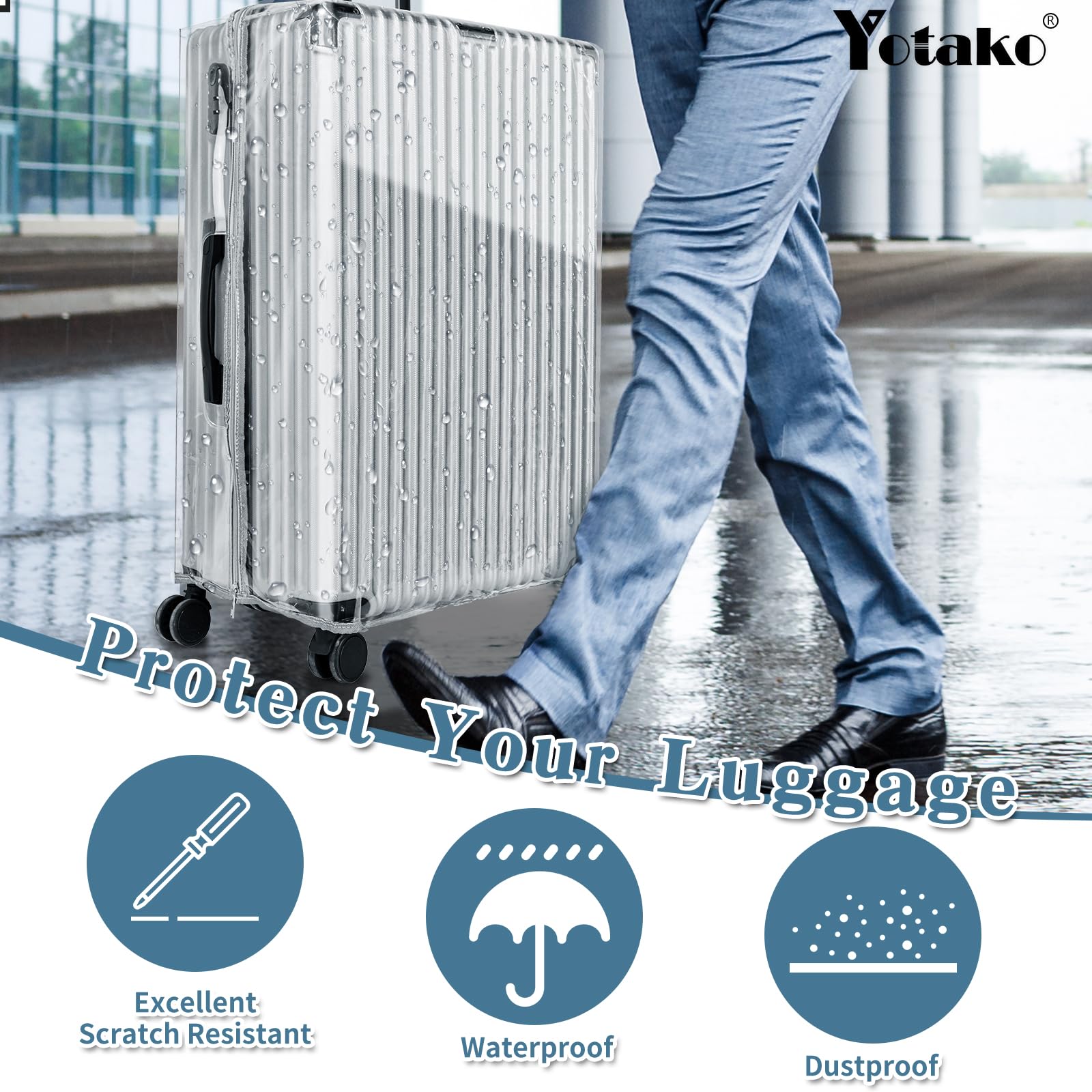 Yotako Upgraded Zippered Clear PVC Suitcase Cover, 30 Inch Luggage Covers for Suitcase Luggage Protector Suitcase Cover (30''(26.37''H x 20.27''L x 11.61''W))