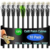 Lysymixs Cat6 Ethernet Patch Cable 10 ft (10 Pack), Cat6 Patch Cable 26AWG Pure Copper for Data Centers, Cat 6 Patch Cable 10G, Network Patch Cables for Home and Enterprise Network -Black