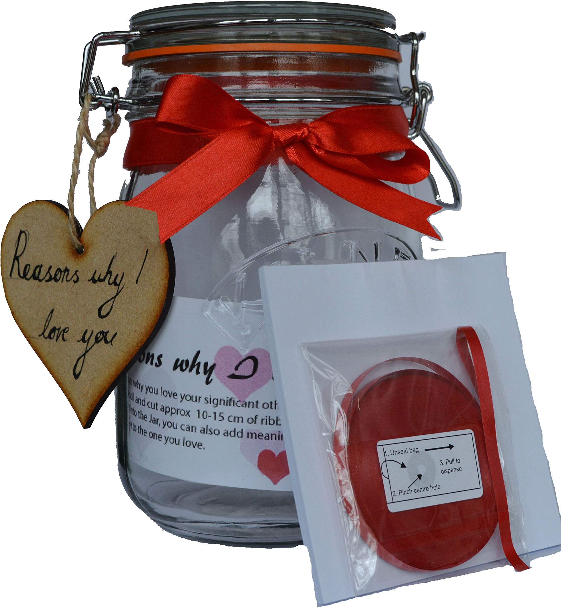 Moonlight Memories Reasons why I love you jar with red ribbon - love gift