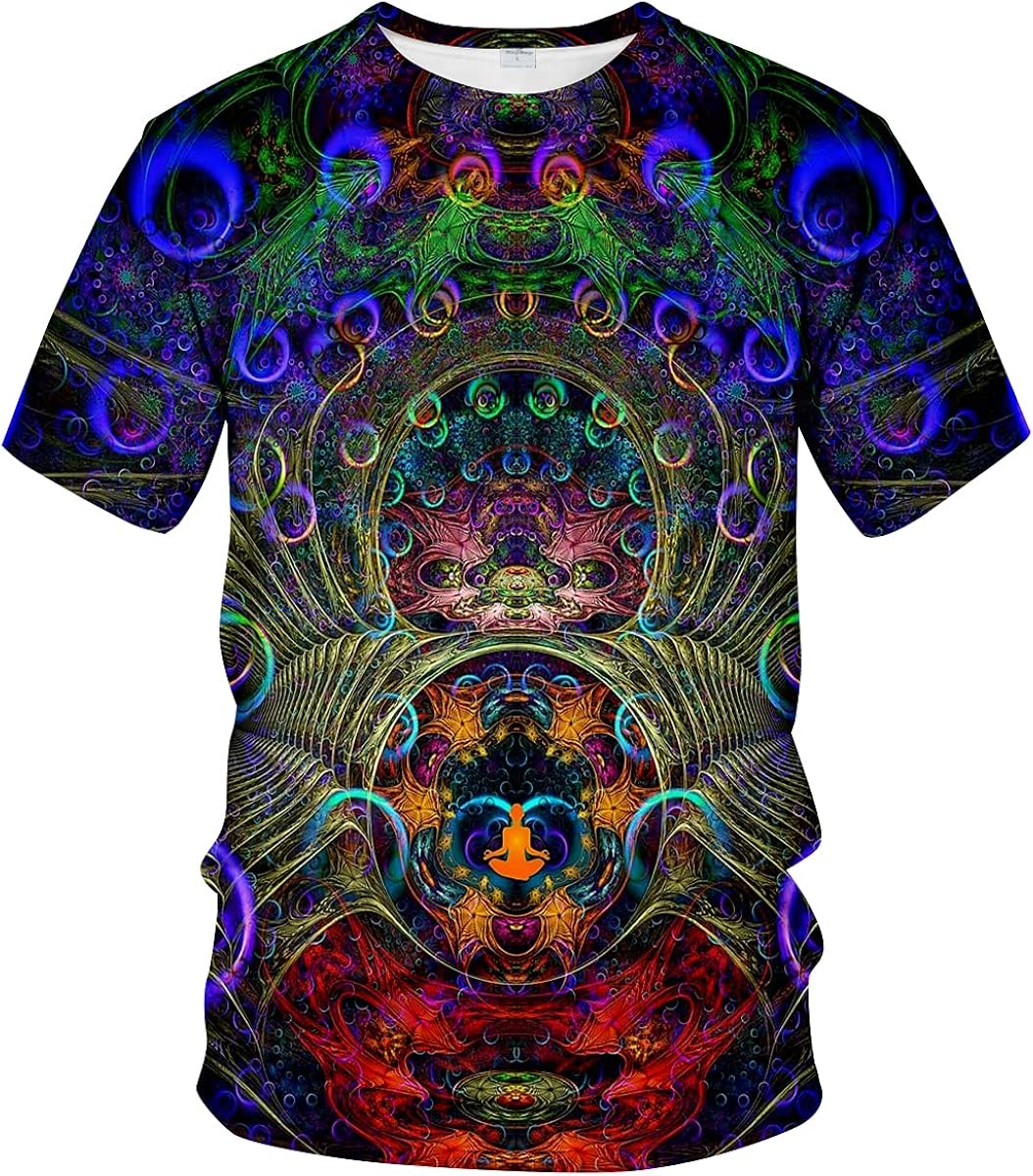 Fiswaki Men's Trippy Psychedelic Face TShirt Painting Cool
