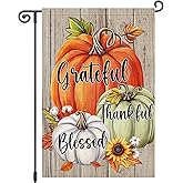 Louise Maelys Fall Garden Flag Grateful Thankful Blessed Pumpkin 12x18 Inch Double Sided Floral Sunflower Holiday Seasonal Autumn Welcome Small Burlap Yard Sign Outside Outdoor House Decoration
