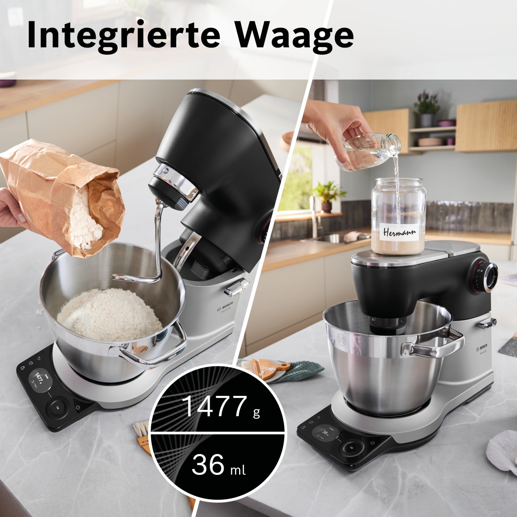 Bosch Küchenmaschine Serie 8, NEU, 9 Automatikprogramme, Waage, Timer, 7 Stufen, 6l Edelstahl-Schüssel, Knethaken, Rührbesen, Silikonbesen, spülmaschinenfest, 1.800 W, MUMS8ZS00 8