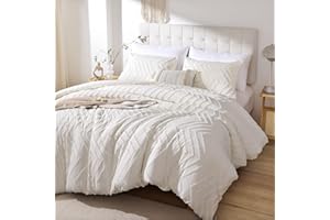 YIRDDEO Ivory White Twin Size Comforter Set 2Pcs, Boho Twin Comforter Set Farmhouse Twin Size Bedding Set, Vertical Tufted Twin Bed Set, Lightweight Neutral Twin Bedroom Set (1 Comforter 1 Pillowcase)