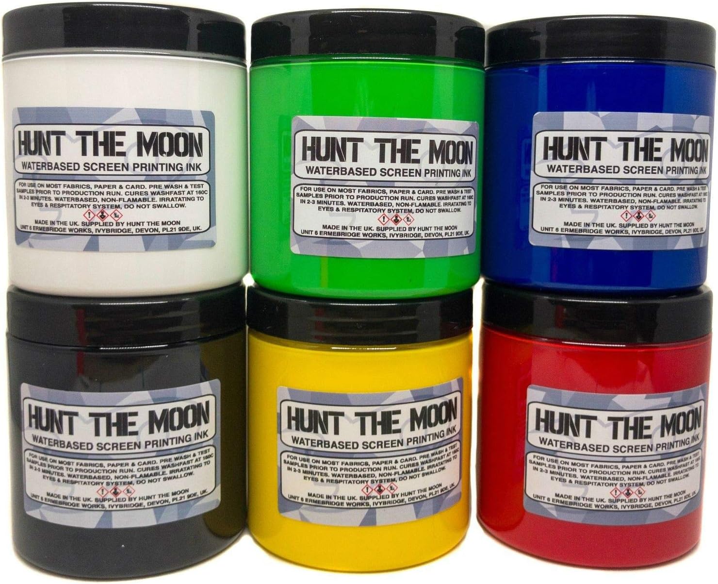 Hunt The Moon Water Based Screen Printing Ink, 6X 240ml, Starter Kit Trial Pack