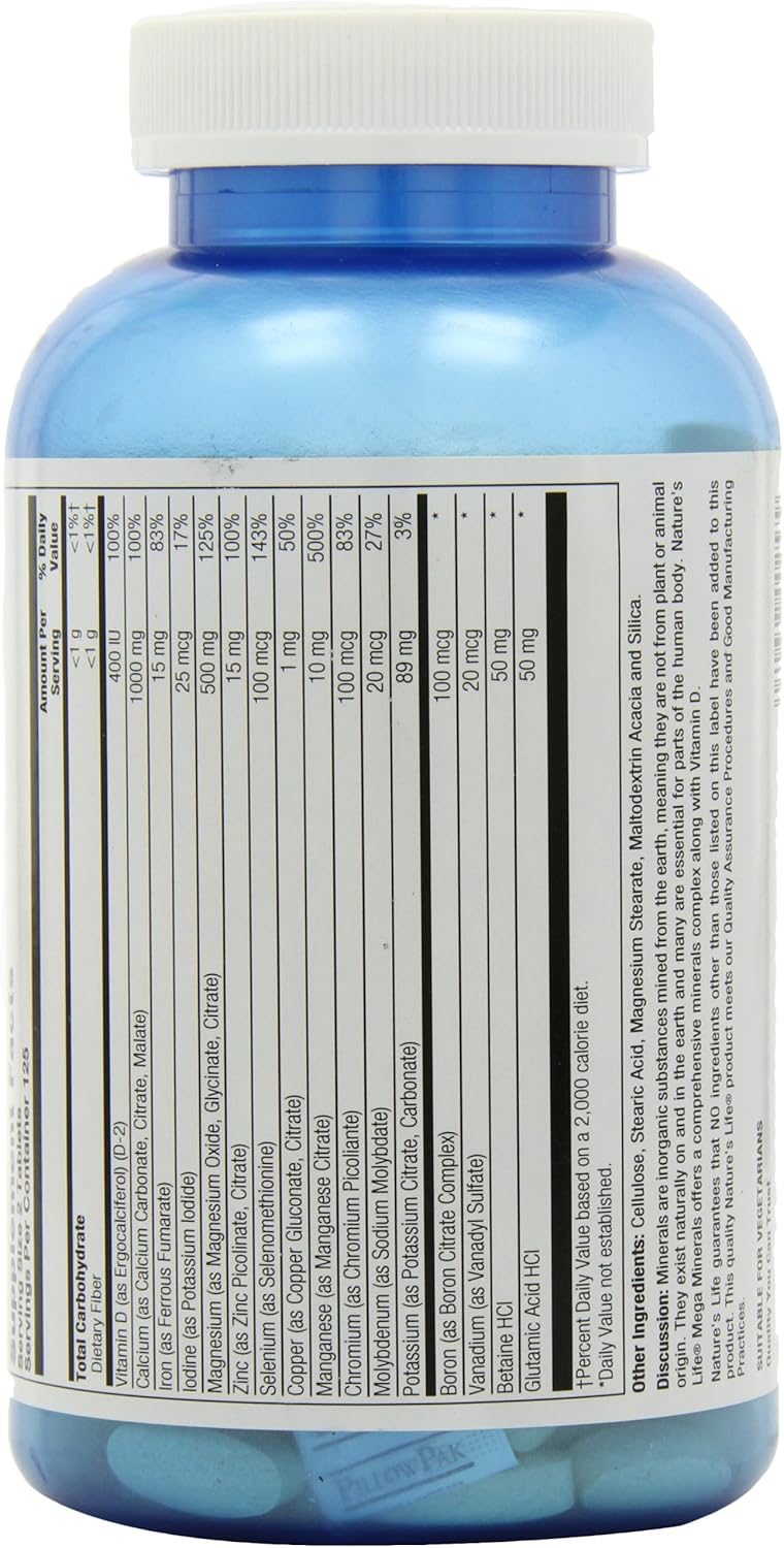Nature's Life Minerals Veg Tablets, Mega, 250 Count: Health & Personal Care