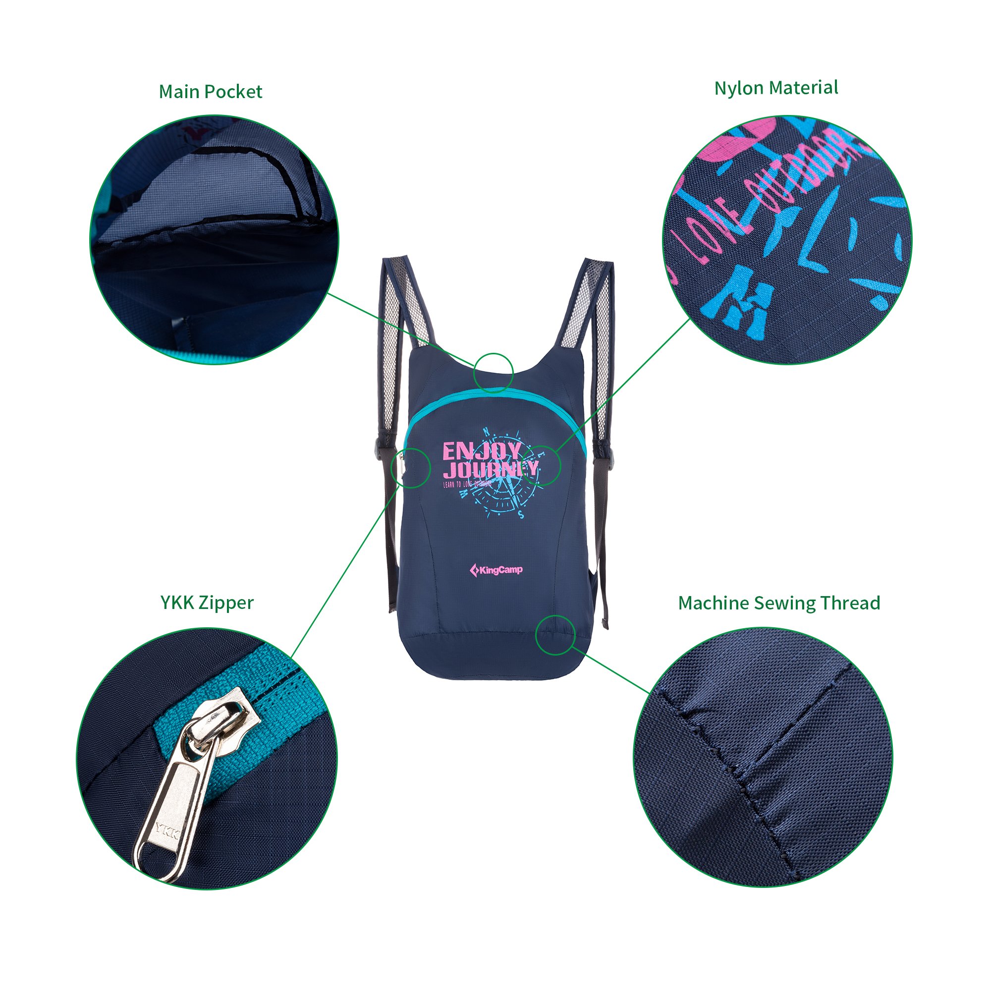 KingCamp 12L Ultralight Handy Packable Hiking Travel Backpack Daypack (Dark Blue)