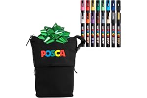 Posca Exclusive Holiday 5M Paint Markers Gift Set of 16 with Carrying Case, Great for Children and Adults, Acrylic Art Markers for Coloring Christmas Decorations, Canvas, Wood, Glass and Metal