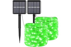 YAOZHOU Green Solar Fairy String Lights Outdoor, 2 Pack Each 100LED 8 Modes Copper Wire Lights Christmas Decorations IP67 Waterproof for Garden, Patio, Fence, Balcony