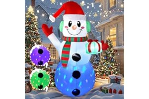 TCFUNDY 6 FT Christmas Inflatables Snowman with Gift, Built-in Rotating Colorful LED Lights Christmas Inflatable Outdoor Decoration, Christmas Blow Ups for Yard Garden Lawn Xmas Holiday Decor
