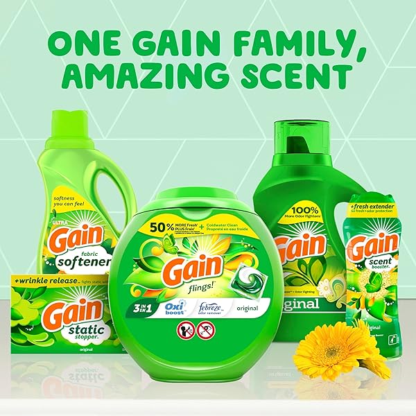 GAIN LAUNDRY DETERGENT LIQUID SOAP PLUS AROMA BOOST, ORIGINAL SCENT, HE COMPATIBLE, 90 LOADS TOTAL, 65 FL OZ (PACK OF 2), GAIN LAUNDRY DETERGENT, LIQUID LAUNDRY DETERGENT